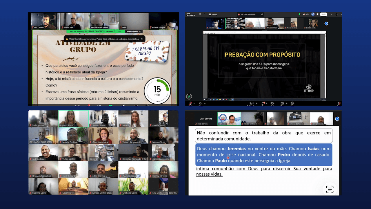 Chamada de vídeo online com alunos da faculdade.